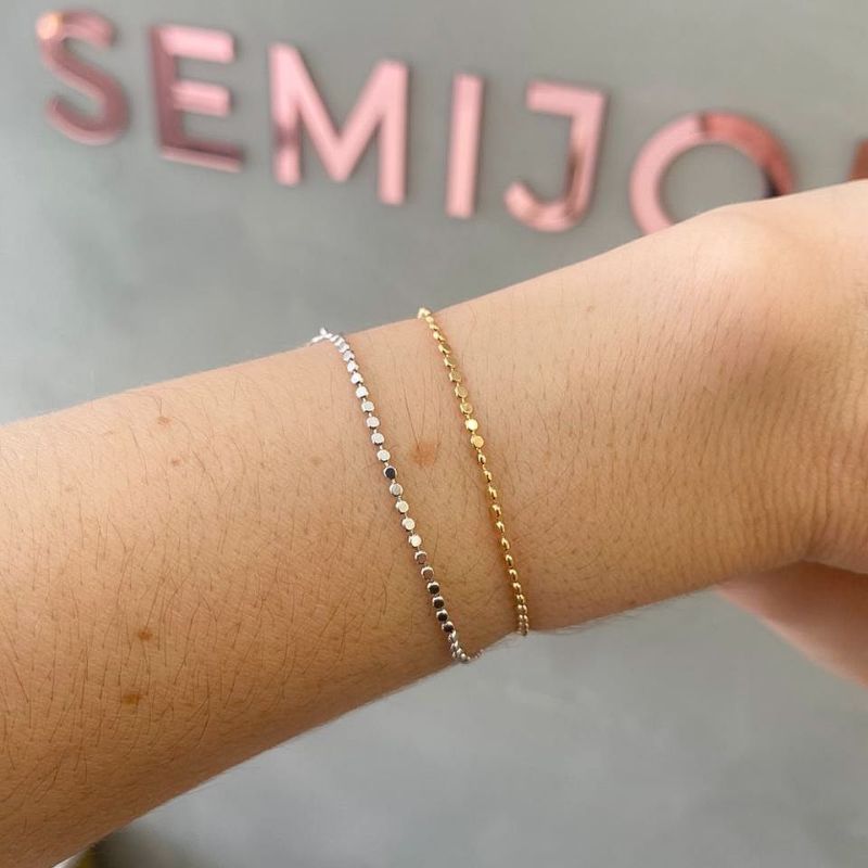 Pulseira Bolinha Amassada Lis Banhado Em Ródio