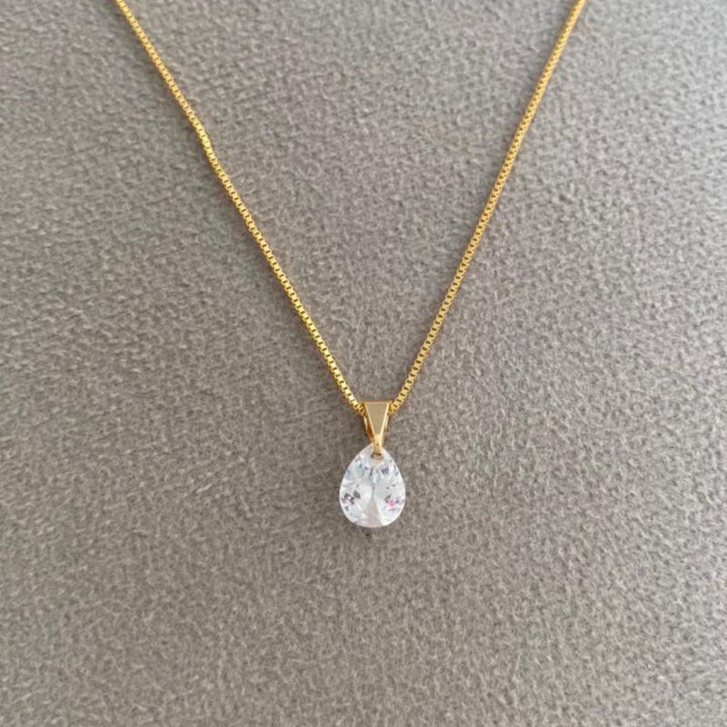 Colar Gota Cristal De Zirconia Jardim Secreto 45CM Banhado Em Ouro