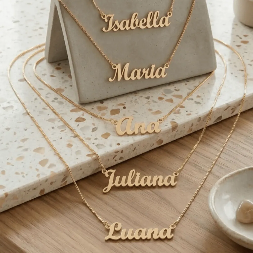 Colar De Nome Tradicional Banhado Em Ouro 18k