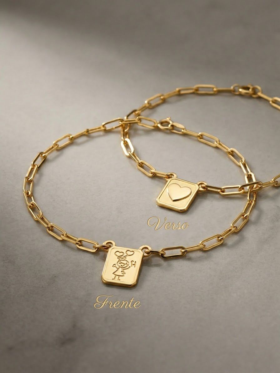 Pulseira Menina E Coração Infantil Florescer Banhado Em Ouro 18k