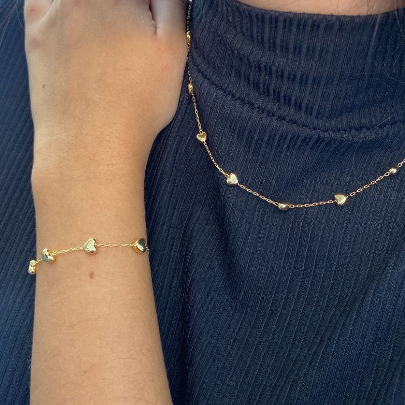 Pulseira De Corações Florescer Banhado Em Ouro 18k