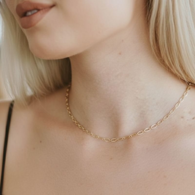 Colar Choker Craquelado Essencial 40CM Banhado Em Ouro