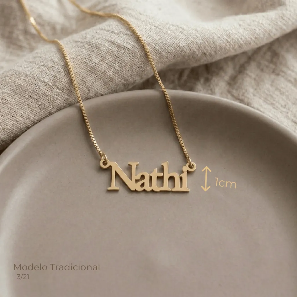 Colar De Nome Tradicional Banhado Em Ouro 18k
