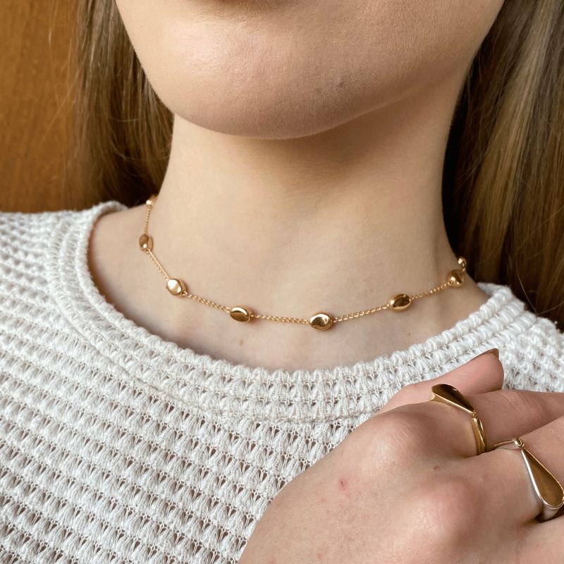 Colar Choker Bola Oval Orgânico Jardim Secreto 40CM Banhado Em Ouro