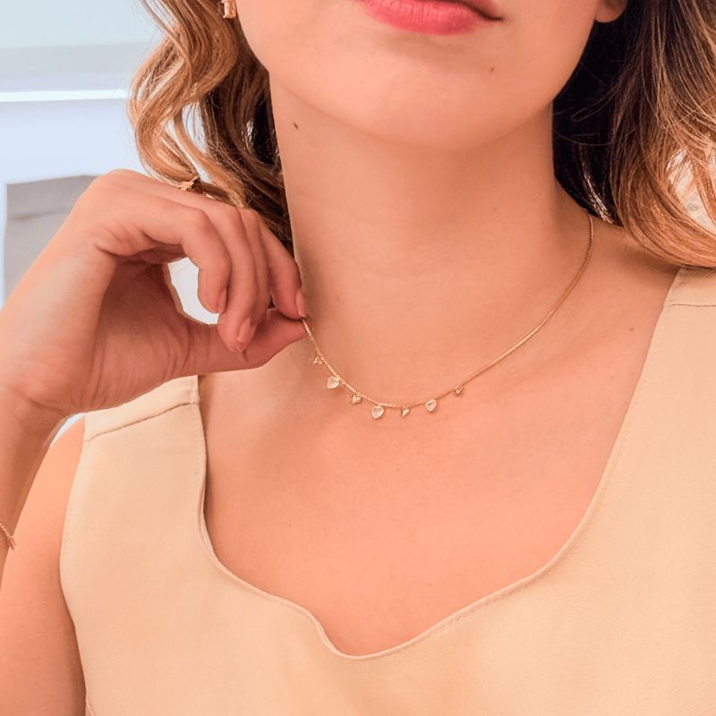 Colar Choker Coração Liso E Ponto De Luz Aura 40CM Banhado Em Ouro