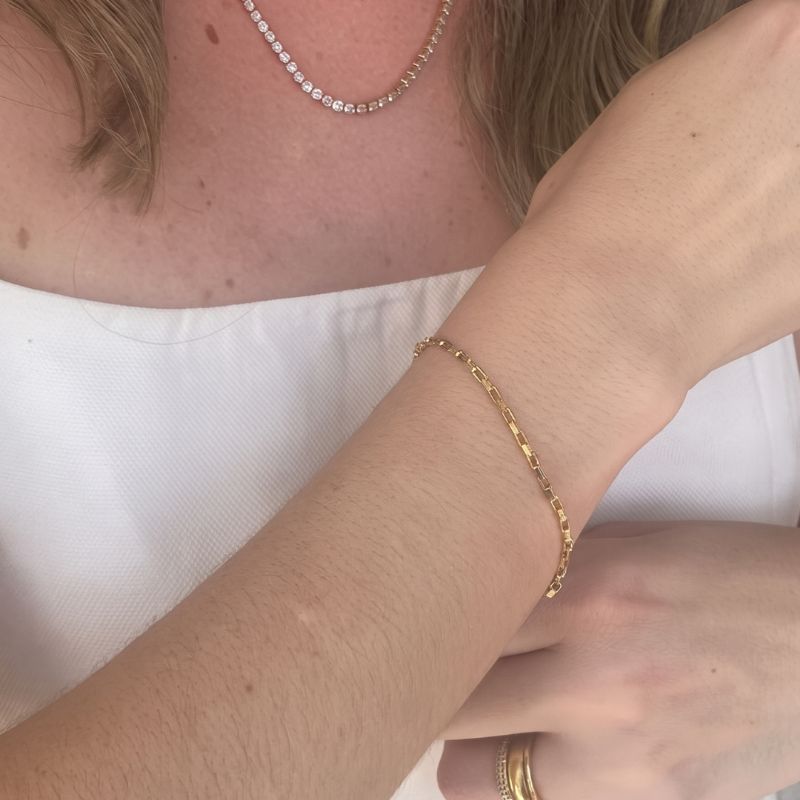 Pulseira De Elos Retangulares Zurique Banhado Em Ouro
