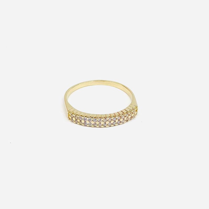 Anel Meia Aliança Dupla Zirconias Essencial Banhado Em Ouro 18k