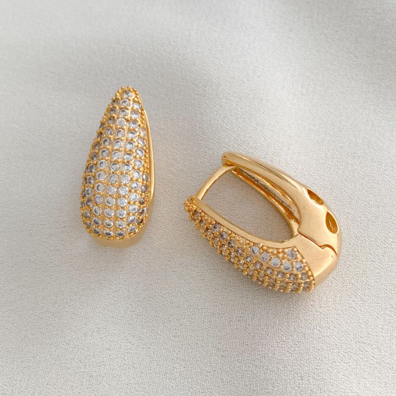 Brinco Argola Cravejada Milão Banhado Em Ouro