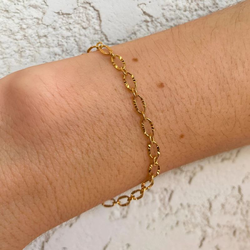 Pulseira De Elos Craquelados Essencial Banhado Em Ródio