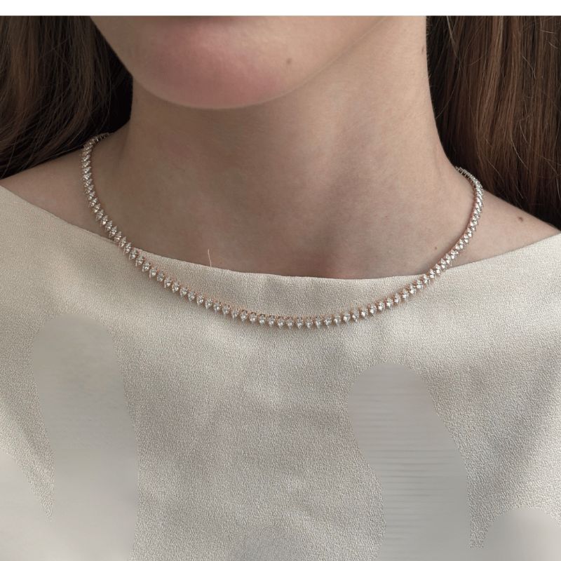 Colar Choker Riviera Zircônia Cristal Lapidação Losango Essencial 40CM Banhado Em Ouro