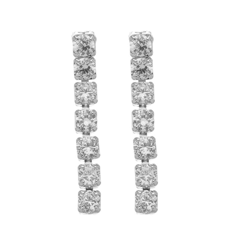 Brinco Riviera Cristal Médio Essencial Banhado Em Ródio