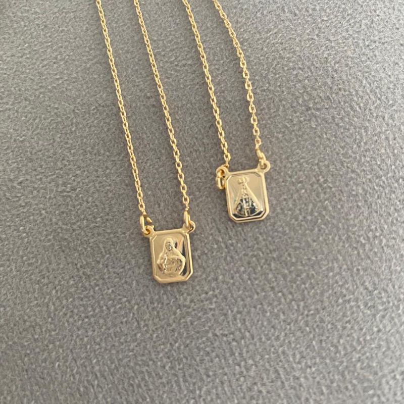 Colar Escapulário Nossa Senhora Aparecida Essencial 60CM Banhado Em Ouro