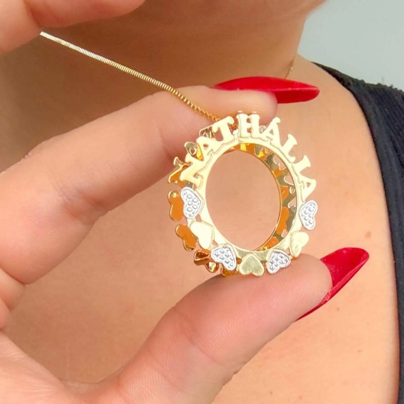 COLAR DE NOME MANDALA PERSONALIZADA MÉDIA - OURO