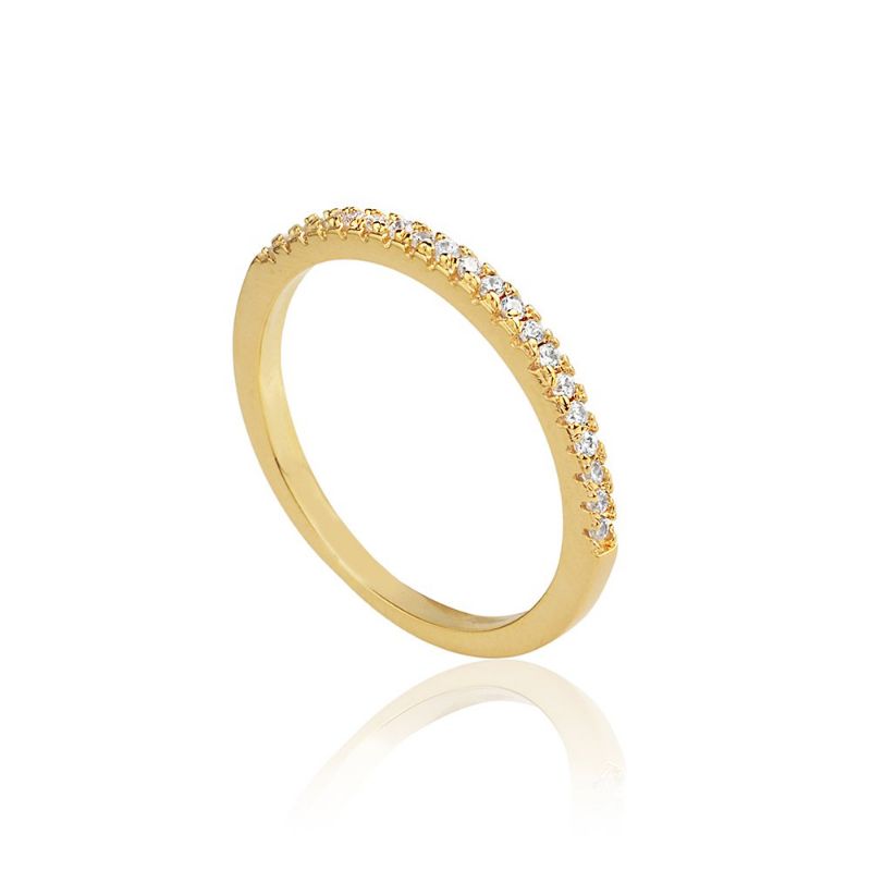 Anel Meia Aliança Cravejada Zirconias Essencial Banhado Em Ouro 18k