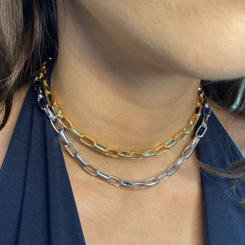 Colar Elos Cartier Grande Florescer 40CM Banhado Em Ouro