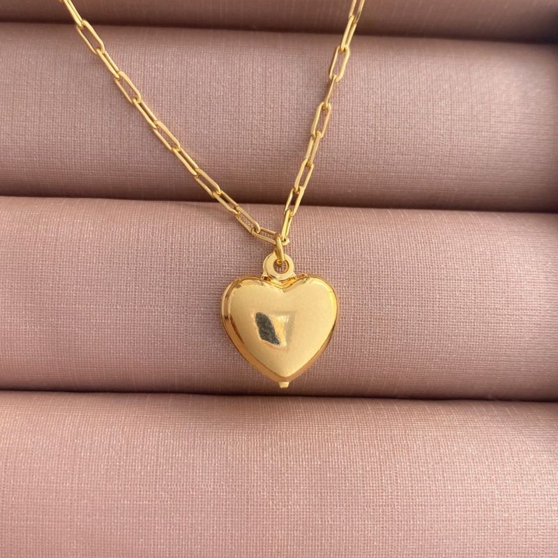Pulseira Coração Abaulado Liso Essencial Banhado Em Ouro