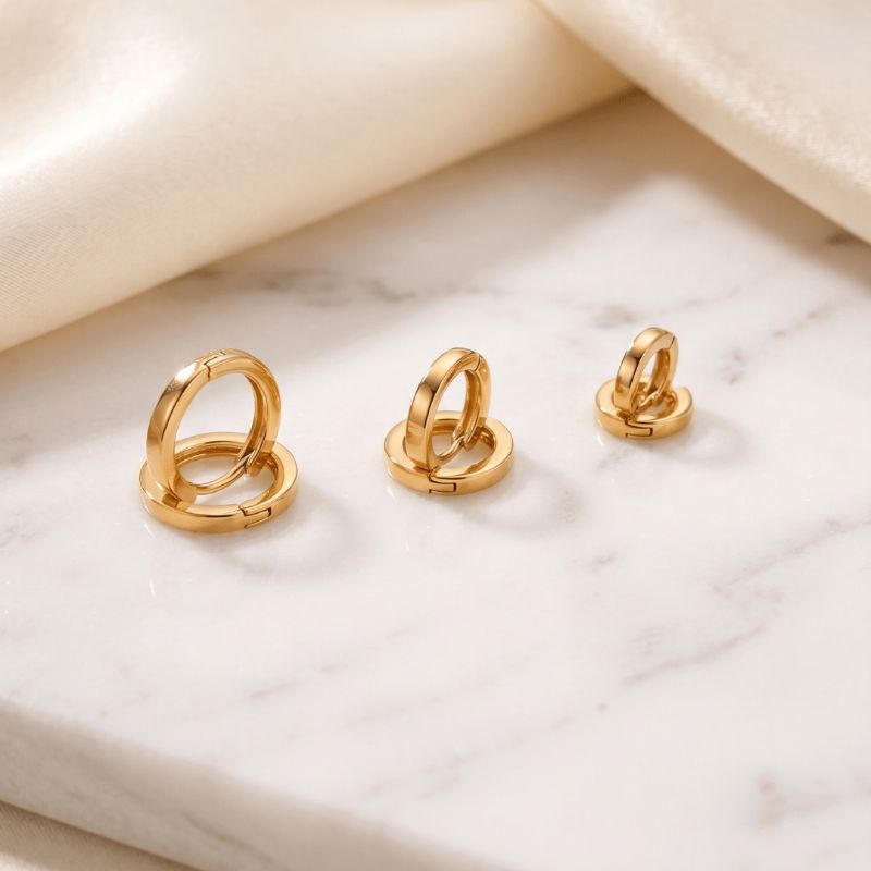 Brinco Trio De Argolas Lisas Fina Prime Banhado Em Ouro