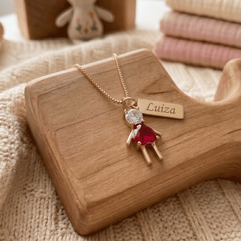 Colar De Filha Vermelha C/Placa Nome Essencial 45CM Banhado Em Ouro