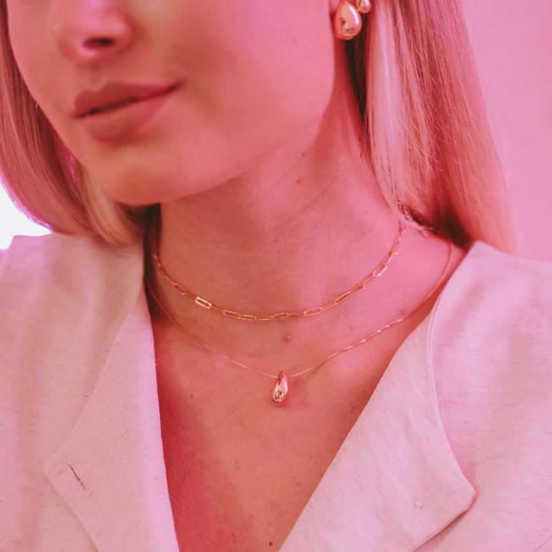Colar Gota Lisa Essencial 45CM Banhado Em Ouro