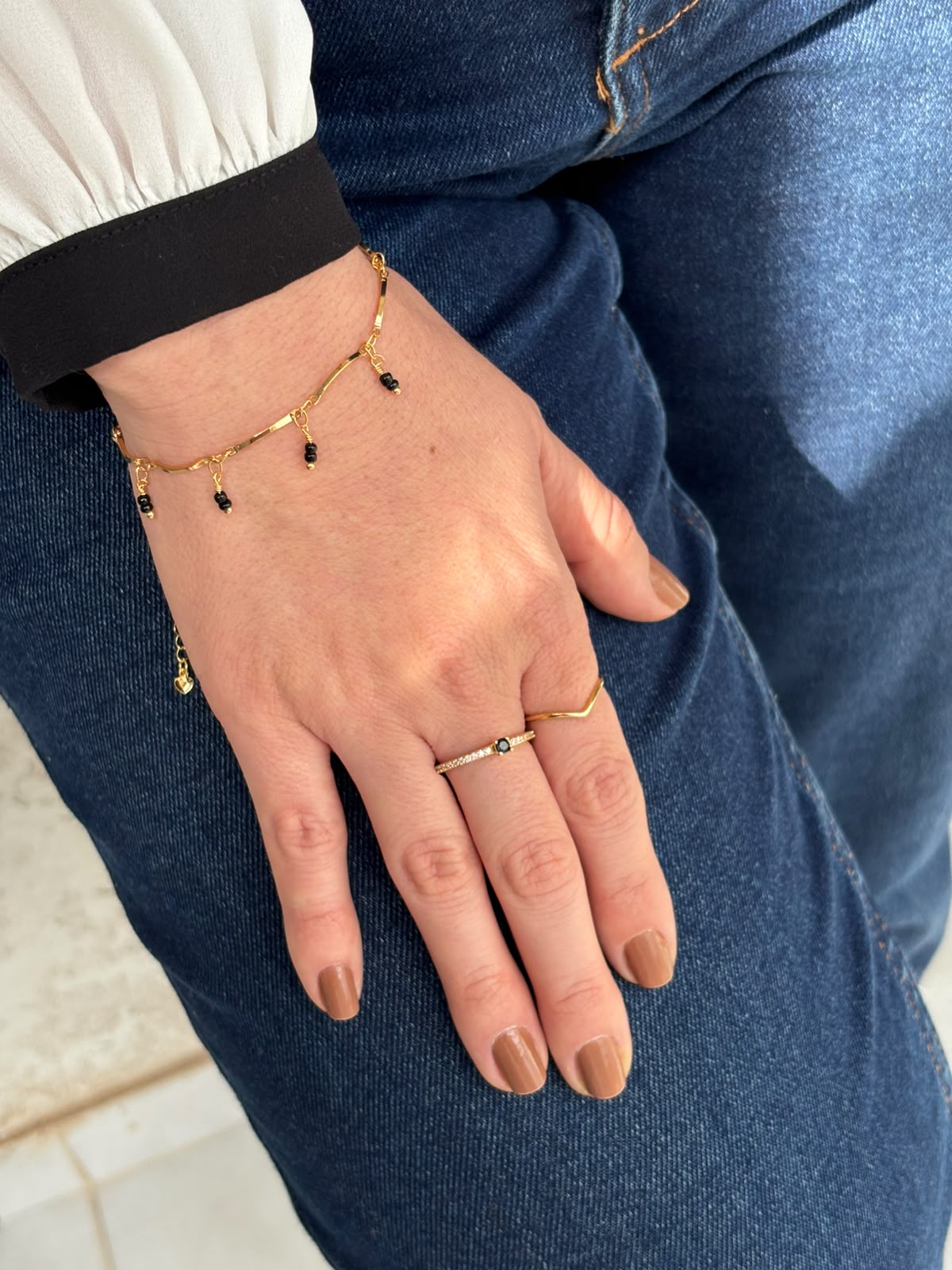 Pulseira Cristais Ônix 17CM Lumina Banhado A Ouro 18k