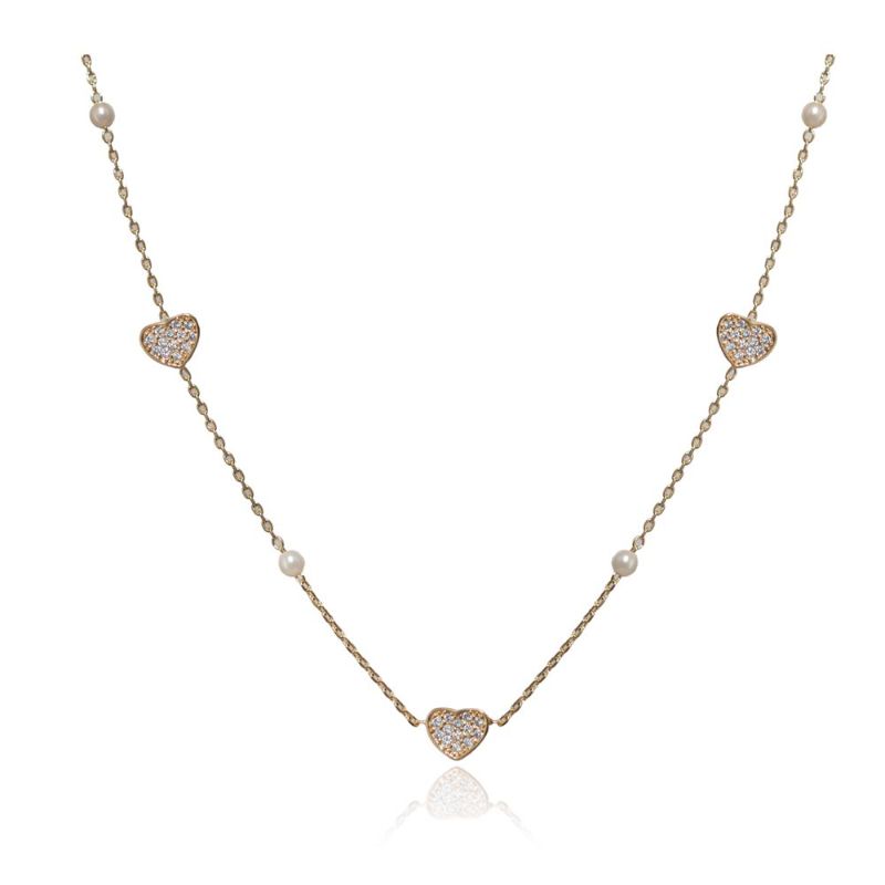 Colar Choker De Corações Cravejados E Perolas Essencial 292108CM