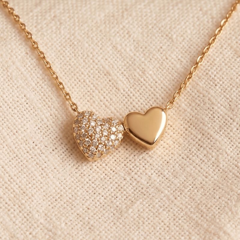 Colar Dois Corações 45CM Florescer Banhado Em Ouro