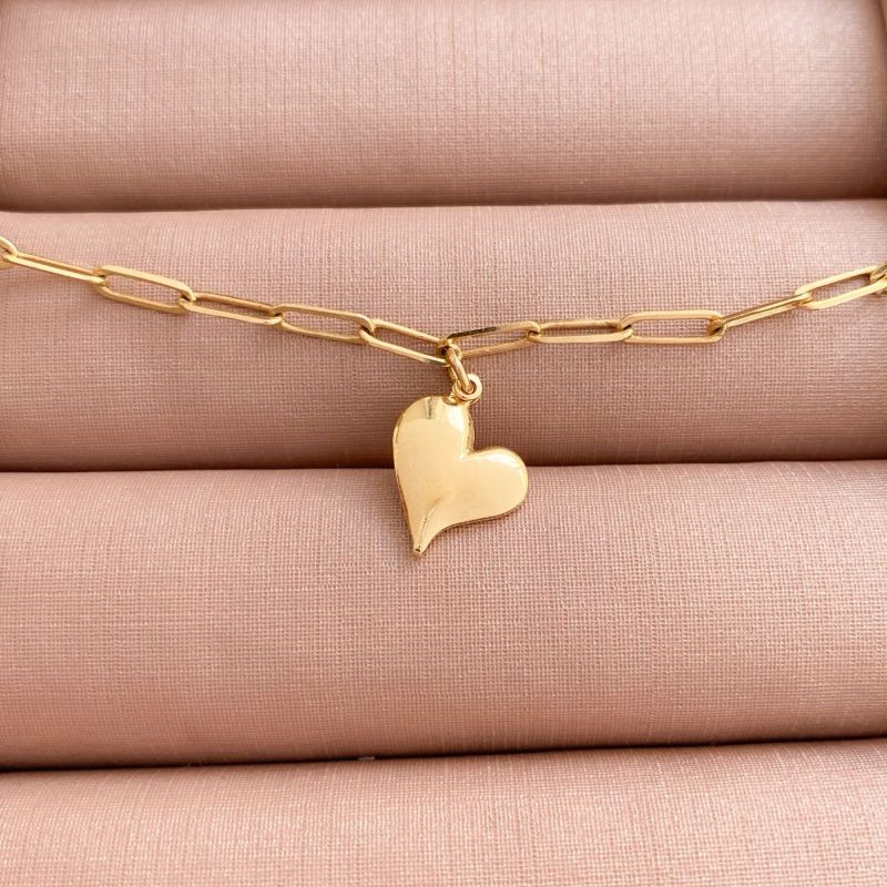 Pulseira Coração Esticadinho Duplo Liso Essencial Banhado Em Ouro