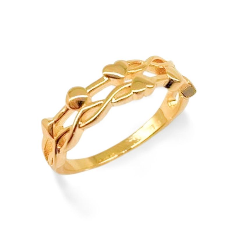Anel Duplo Corações Tica Banhado Em Ouro 18k