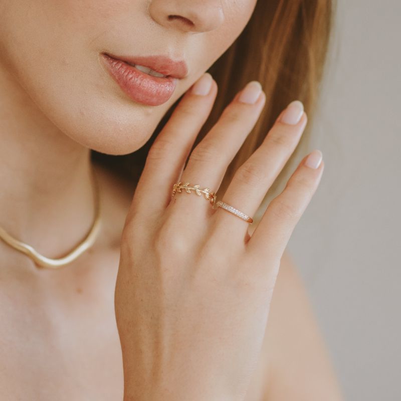 Anel De Folhas Duda Banhado Em Ouro 18k