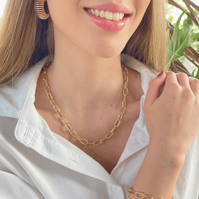 Colar Chocker Elos Jardim Secreto 35CM Banhado Em Ródio