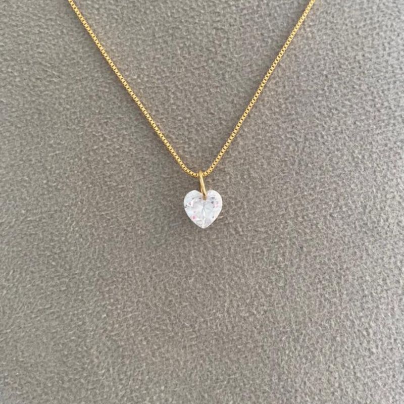 Colar Coração Cristal De Zirconia Jardim Secreto 45CM Banhado Em Ouro
