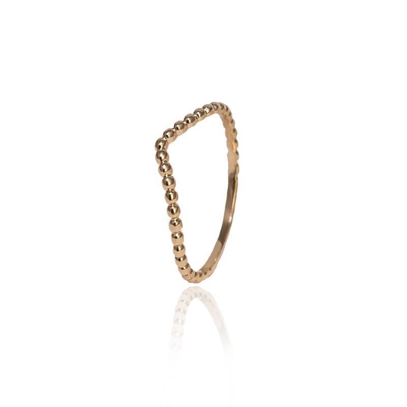 Anel V Com Bolinhas Essencial Banhado Em Ouro 18k