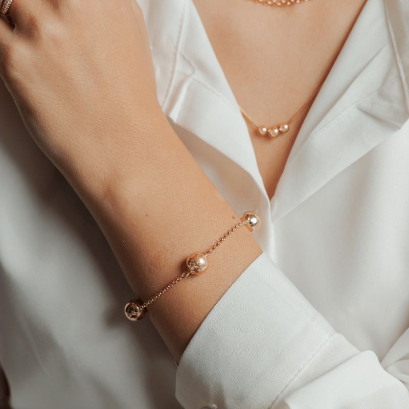 Pulseira Bolas Lisas Grande Wine Banhado Em Ródio