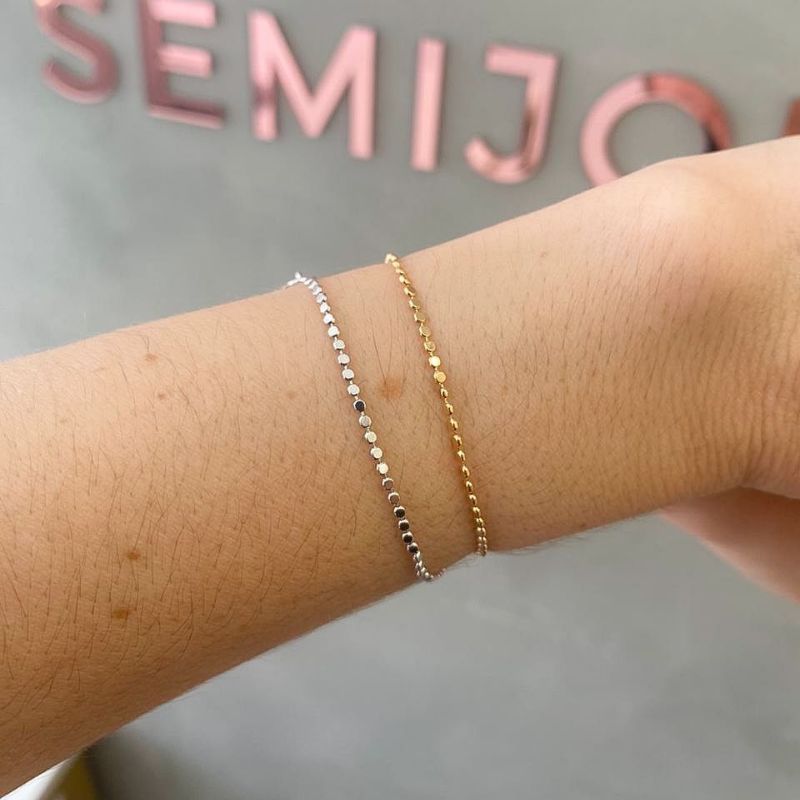 Pulseira Bolinha Amassada Lis Banhado Em Ouro