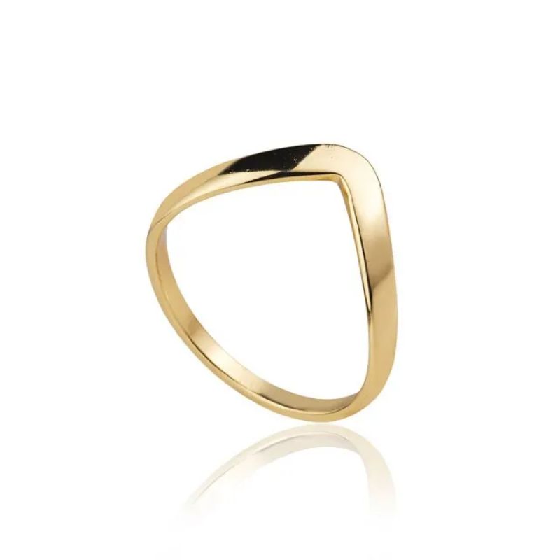 Anel Em V Curvado Liso Essencial Banhado Em Ouro 18k