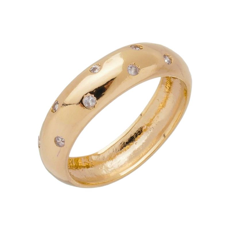 Anel Grosso Com Zirconias Espaçadas Essencial Banhado Em Ouro 18k