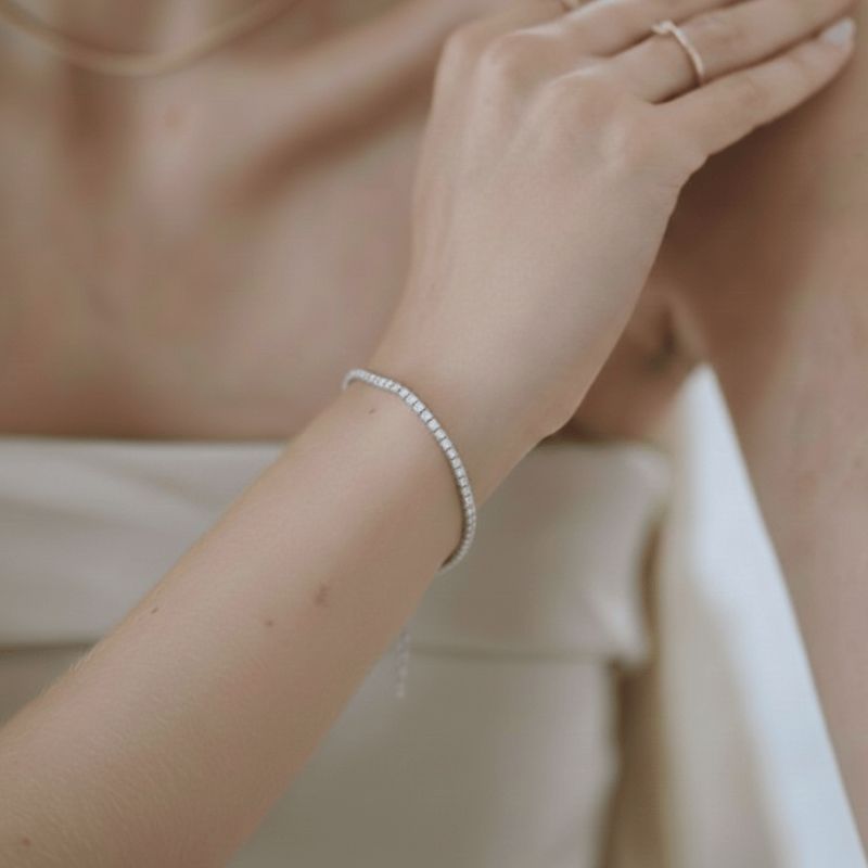 Pulseira Riviera Zircônias 1,5Mm Best Seller Essencial Banhado Em Ródio